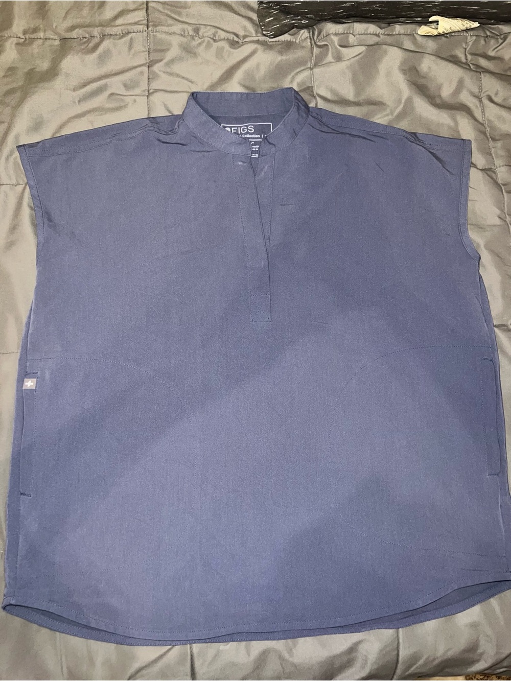 Figs women’s blue steel Short-Sleeve Mandarin Collar Shirt, and joggers